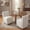 Beige-Linen, variant on Dayalane Traditional Slipcovered Dining Chairs Set of 4, Modern Farmhouse PU Leather Upholstered Kitchen Chairs with Casters, Minimalist Style Armless Side Chair for Dining & Living Room, Brown