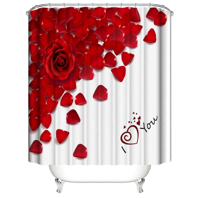 Valentine's Day Shower Curtain 180*180cm, Rose Shower Curtain Waterproof Polyester Shower Curtain with 12 Hooks for Christmas Decoration, Bathroom Cur