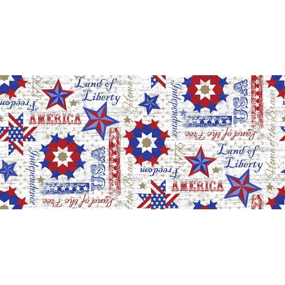 Fabric Editions 36" x 42" Cotton Patriotic Liberty 1 Yard Precut Sewing & Craft Fabric, White 3 Pieces