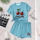 thumbnail image 4 of Conjuntos de blusas y camisas de cuello redondo y manga corta para niños, conjunto de dos piezas de top y pantalones cortos de manga corta con cuello redondo y manga corta para niños, top de poliéster, 4 of 6