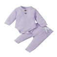 thumbnail image 1 of Newborn Baby Girl Boy Spring Fall Clothes Ribbed Cotton Solid Color Long Sleeve Romper Jumpsuit+Pants Outfits Set, 1 of 7