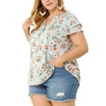 thumbnail image 1 of Women's Plus Size Tops Floral Printed Ruffle Trim V Neck Layered Sleeve Blouse Light Blue 1X, 1 of 7