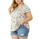 thumbnail image 1 of Women's Plus Size Tops Floral Printed Ruffle Trim V Neck Layered Sleeve Blouse Light Blue 3X, 1 of 7