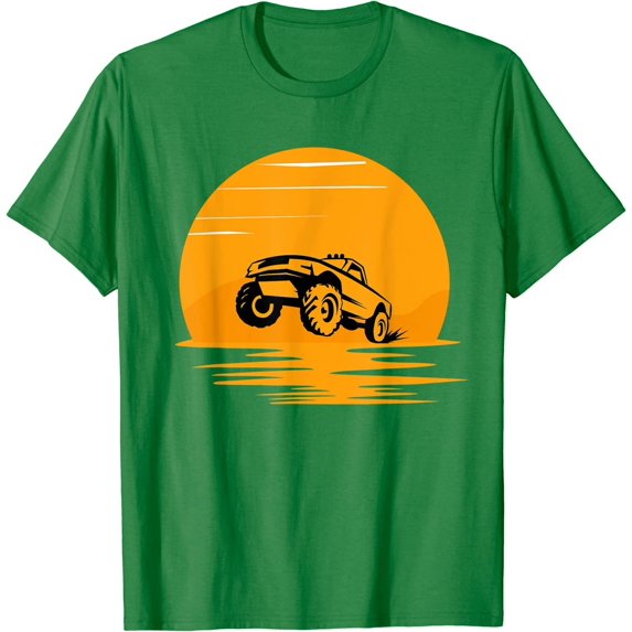 Cool Monster Truck Offroad Truck at Sunset Moving on Terrain T-Shirt