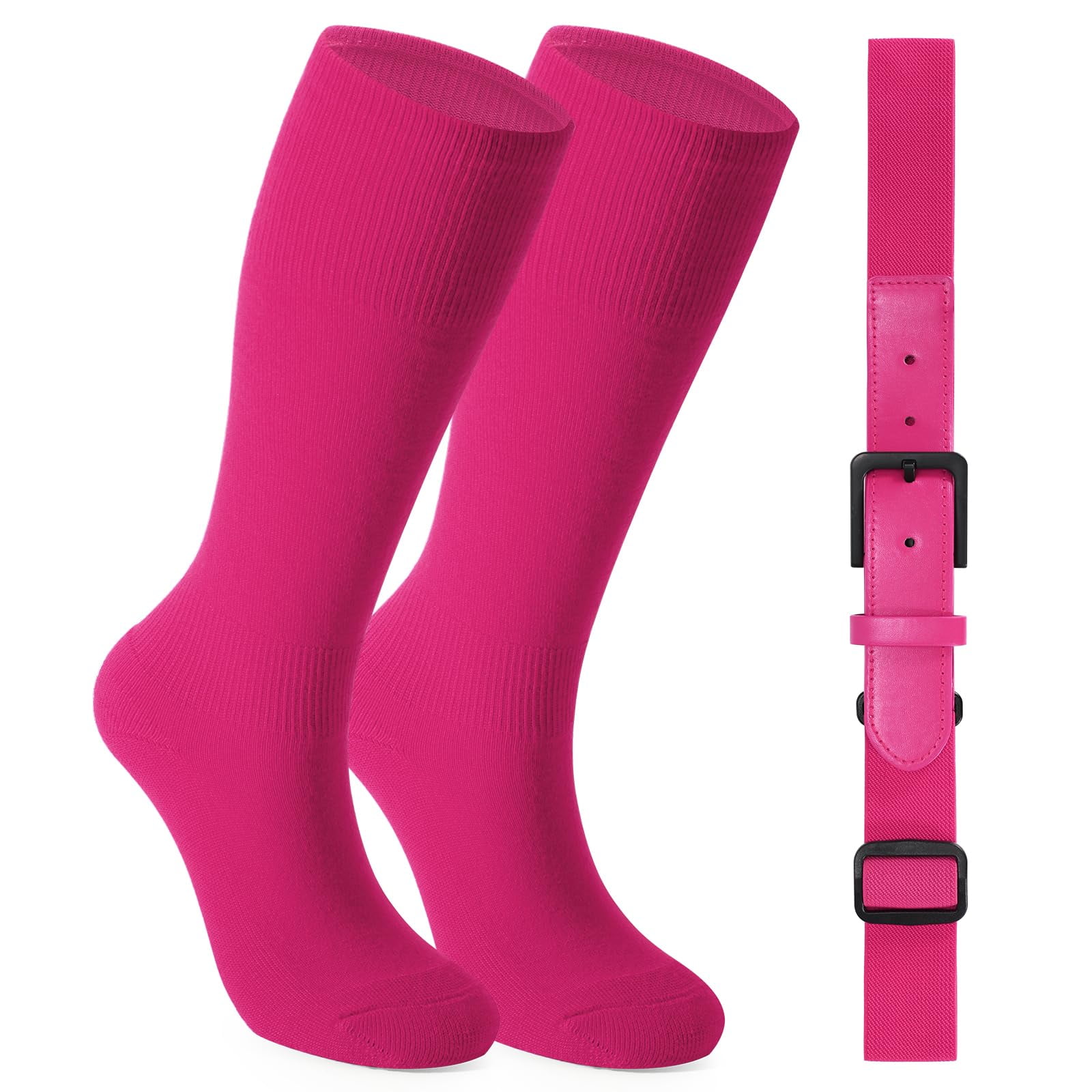 WHIPPY Baseball Socks and Belt Combo for Kids Boys Girls Non Metal Nickel Free Belts Softball Socks