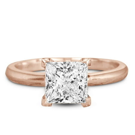 1 Carat Princess cut Moissanite Solitaire Engagement Ring in Rose Gold