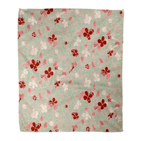 SIDONKU Throw Blanket Warm Cozy Print Flannel Floral in Pastel Color Modern with Small Ditsy Flowers on White Bohemian Boho Comfortable Soft for Bed Sofa and Couch 50x60 Inches