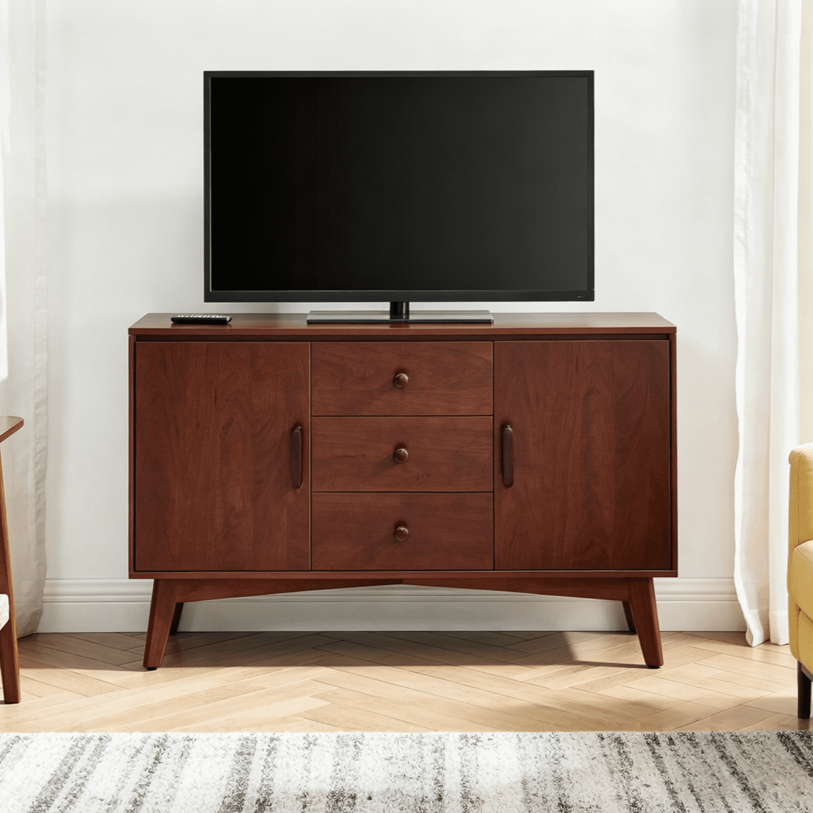 47.3" Sideboard Buffet Cabinet, Kitchen Buffet Cabinet with Solid Wood Frame Legs & Wooden Handle, Storage Cabinet with 2 Doors and 3 Drawers for Kitchen,Dining,Living Room, Walnut