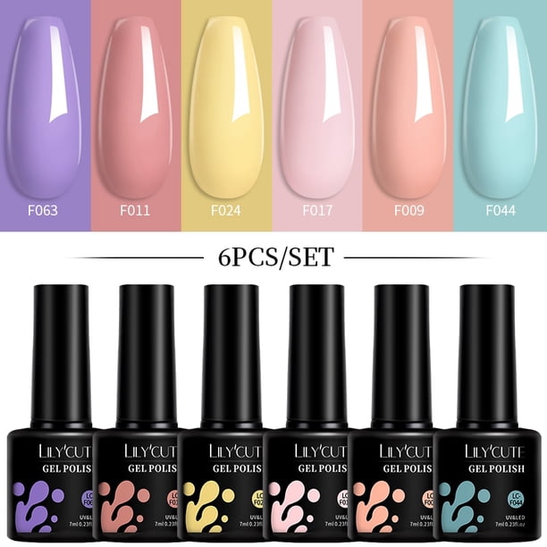 LILYCUTE 6 unids/set Macaron Gel esmalte de uñas Kit Primavera Verano 6 colores neón UV LED Nail Art Gel Semi permanente capa superior para Base Tan Jianjun unisex