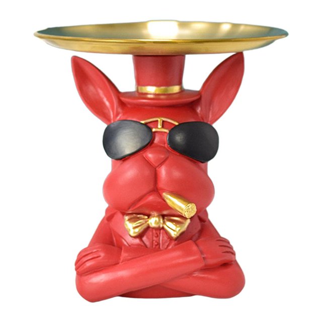 GROWTH TANK Conteneur de Bureau en Résine Sculpture de Chien Porte-Clés Boîte de Rangement Rouge