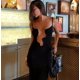 thumbnail image 1 of Vestido largo de punto con cuello en V profundo y borde ondulado para mujer, traje plisado sin mangas, liso, Sexy, elegante, para vacaciones en la playa, 1 of 5
