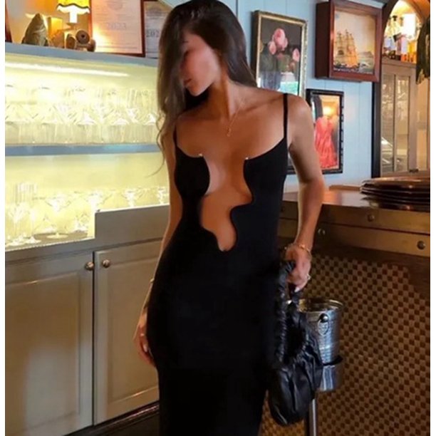 Vestido largo de punto con cuello en V profundo y borde ondulado para mujer, traje plisado sin mangas, liso, Sexy, elegante, para vacaciones en la playa