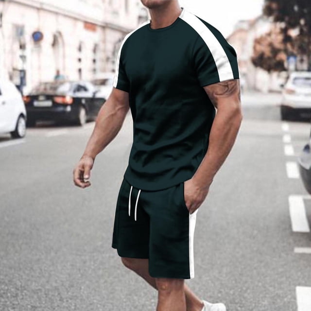 NTACZA Ensembles 2 Pcs pour Hommes Manches Courtes Survêtements Athlétiques à Blocs de Couleur Col Ras du Cou Survêtements pour Hommes m