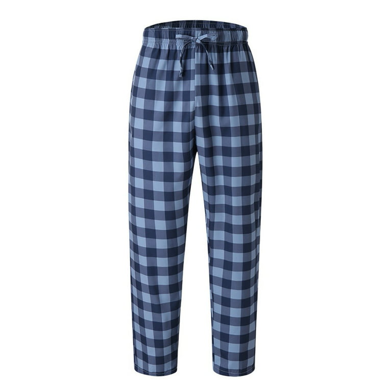 XFLWAM Buffalo Plaid Mens Pajama Pants with Pockets Drawstring Lounge Pants  Pajama Bottoms Men Sleep PJ Pants for Men Blue M 