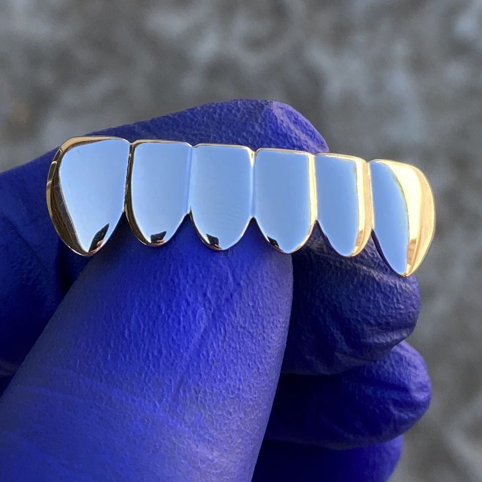 Real Solid 925 Sterling Silver Hip Hop Grillz Six Teeth Plain Top Bottom or Set 