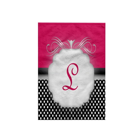 3dRose, Elegant Pink with Black and White Polka Dot Monogram Letter L, 15x22 Hand Towel