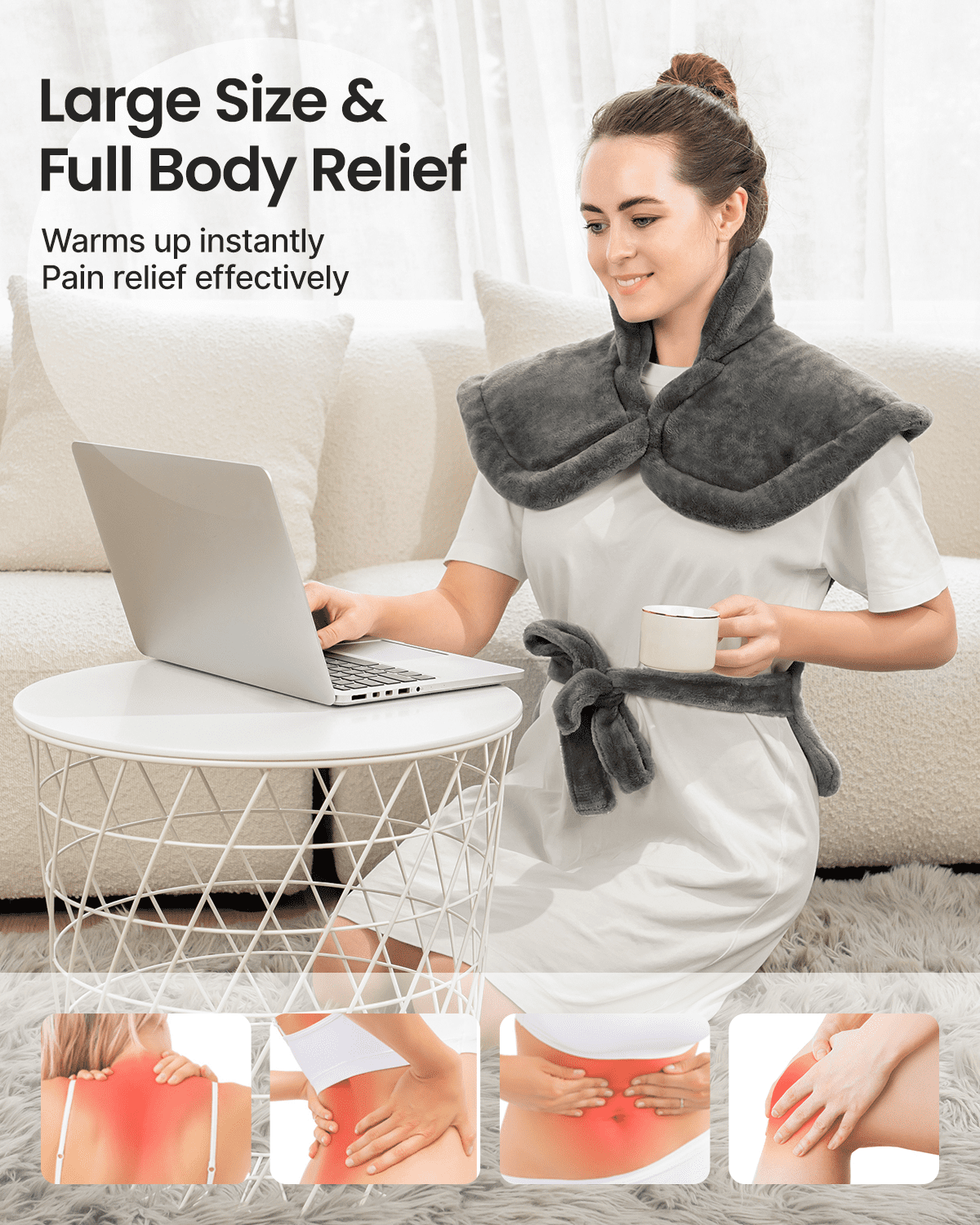 RENPHO 24"x33" Electric Heating Pad for Neck Shoulder and Back, FSA Eligible, Heat Pad for Pain Relief, Fast Heating Hot Therapy 6 Heat Settings, ETL Certified, Gifts for Women Men - Grey