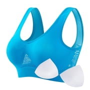 Bra Women's Plus Size Proof Running Fitness Yoga Vest Thin Padded No Wire Push Up Breathable Sports Bra Blue 5XL