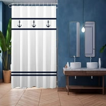 Stall Shower Curtain 36Wx72HInch Narrow Partition Fabric Water Resistant Shower Curtain, Navy Anchor Shower Curtain Set Machine Washable for Home Bathtubs Decor
