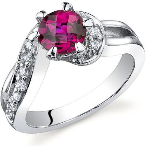 1.5 Ct Created Ruby & Diamond Round Ring .925 Sterling Silver 