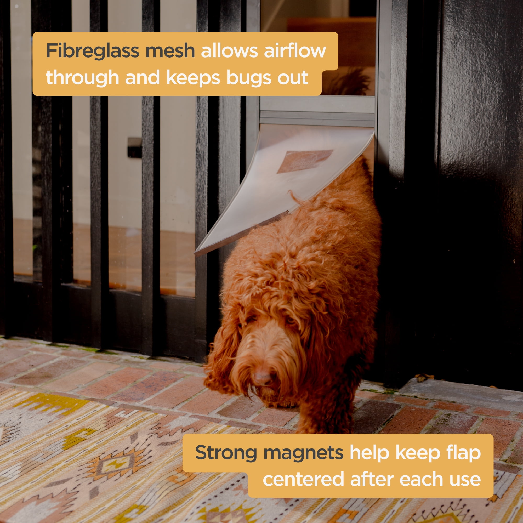 Hakuna Pets Large Black Mesh Patio Pet Door, Suitable for Screen Sliding Doors, for Dogs & Cats up to 100 lbs