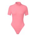thumbnail image 4 of BKQCNKM Jumpsuits For Women Women Casual Sexy Soild Color Tight High Neck Short Sleeve Bodysuit Rompers For Women Women'S Pants Pink 1 XL, 4 of 4