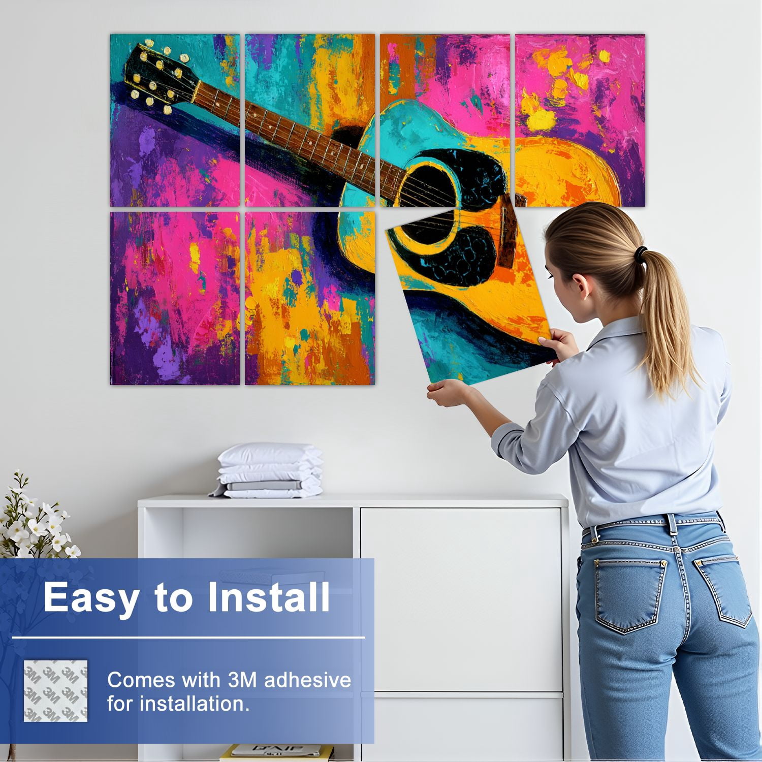 8 Pack Art Acoustic Panels Sound Absorbing Abstract Artwork Country Rustic Decor Acoustic Guitar Violin Paint Decorative Soundproof Wall Panels Self Adhesive for Nursery Game Room Bedroom 48"x32"