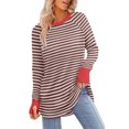 thumbnail image 2 of Women Striped Oversized Sweatshirt Color Block Crew Neck Long Sleeve Shirt Casual Pullover Top Fall Y2K Clothes Red XL, 2 of 6