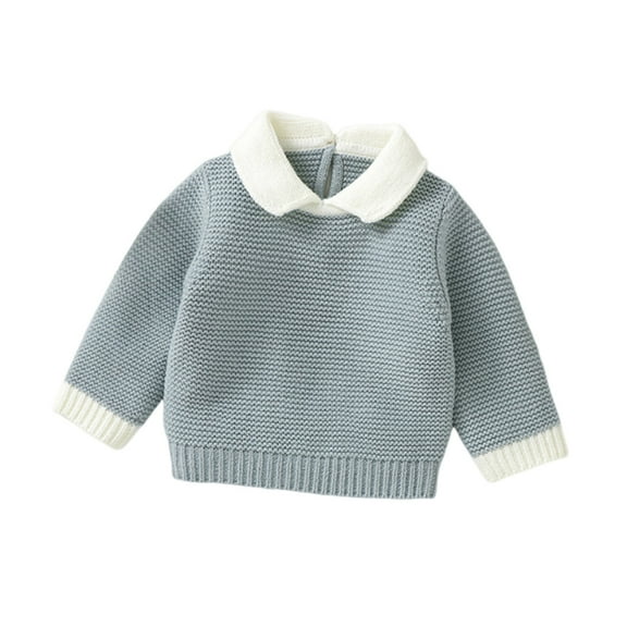 Gpaecead Newborn Baby Solid Color Collared Sweater Boys Girls Long Sleeve Lapel Keep Warm Knitted Tops Blue