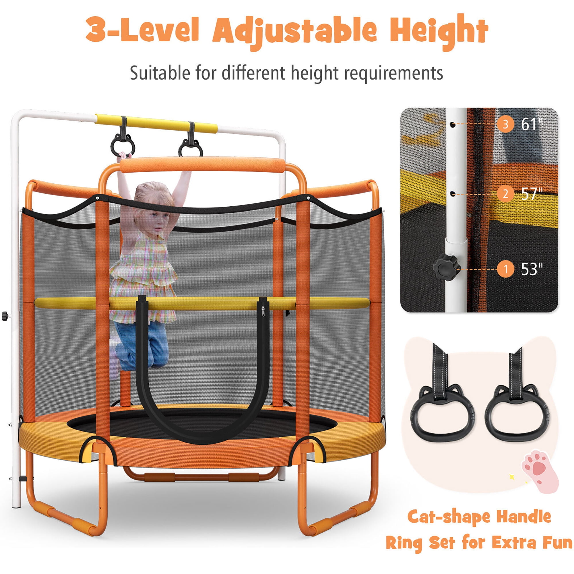 Gymax 5FT Kids 3-in-1 Game Trampoline Seamless W/ Enclosure Net Spring Pad In/ Outdoor