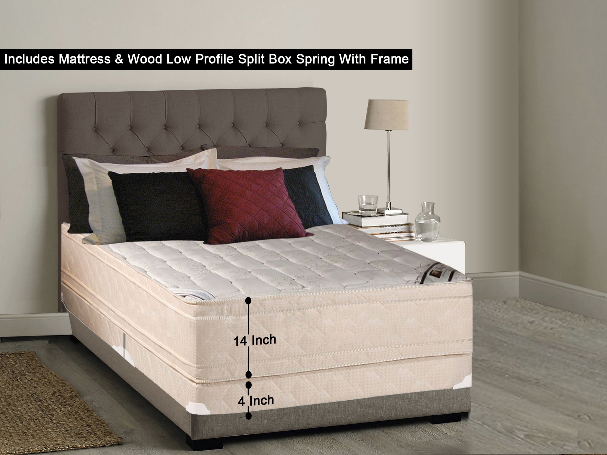 Wayton 14 Inch Fully Assembled Firm Euro Top Innerspring Double Wayton 14 Inch Fully Assembled Firm Euro Top Innerspring Double Sided Mattress And 4 Split Wood Box Spring Foundation Set With Frame King Size