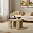 thumbnail image 3 of LuxenHome Oak Finish Manufactured Wood Round Coffee Table with 4 Pillar Legs, 3 of 8
