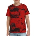 thumbnail image 3 of Gelikeya Boys Abstract Graffiti Print T-Shirt, Kids Short Sleeve Crew Neck Casual Tee, Cool Streetwear Top for School Play & Outings (Red, 4-5 Years), 3 of 8