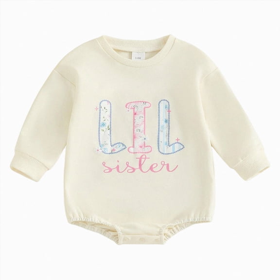 Xyant Big Sister Little Sister Matching Outfit Newborn Baby Girl Long Sleeve Romper Toddler Girl Sweatshirt Pullover Top Fall Winter Clothes (Beige,9-12 Months)