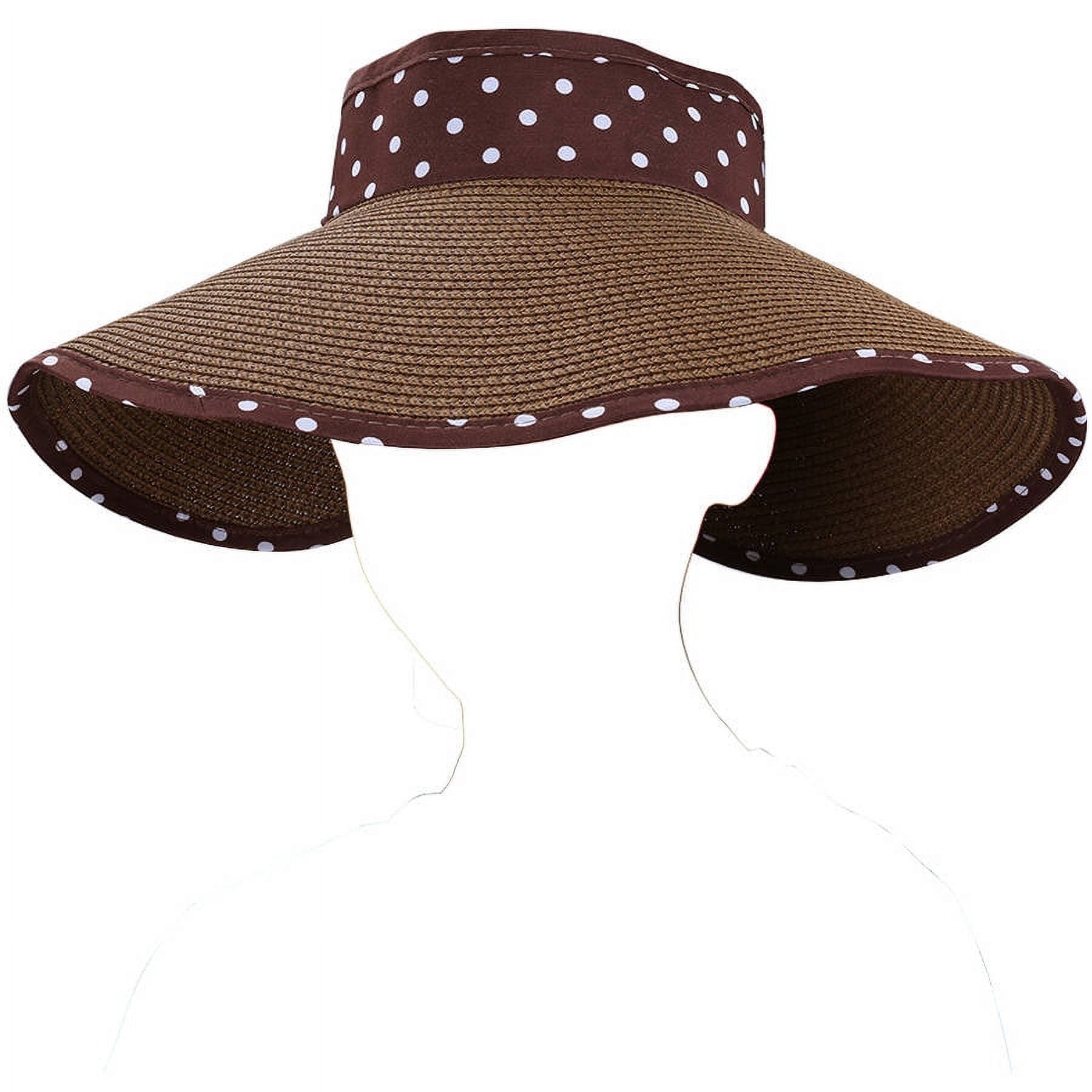 Women's and Girl's Polka Dot Straw Visor Sun Hat