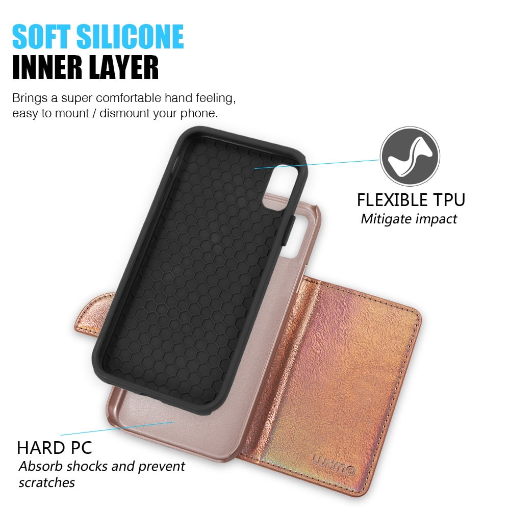 Holographic Perfect Fit Case for Apple iPhone X / iPhone 10 Premium Vegan Leather Wallet Case with Card Slots and Magnetic Cover
