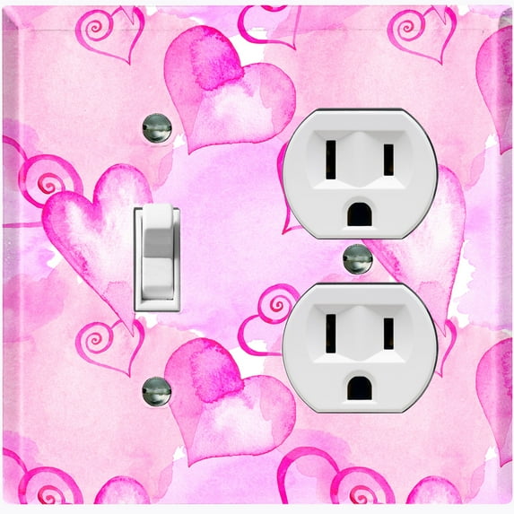 Metal Light Switch Plate Cover Purple Pink Watercolor Love Hearts LOV010