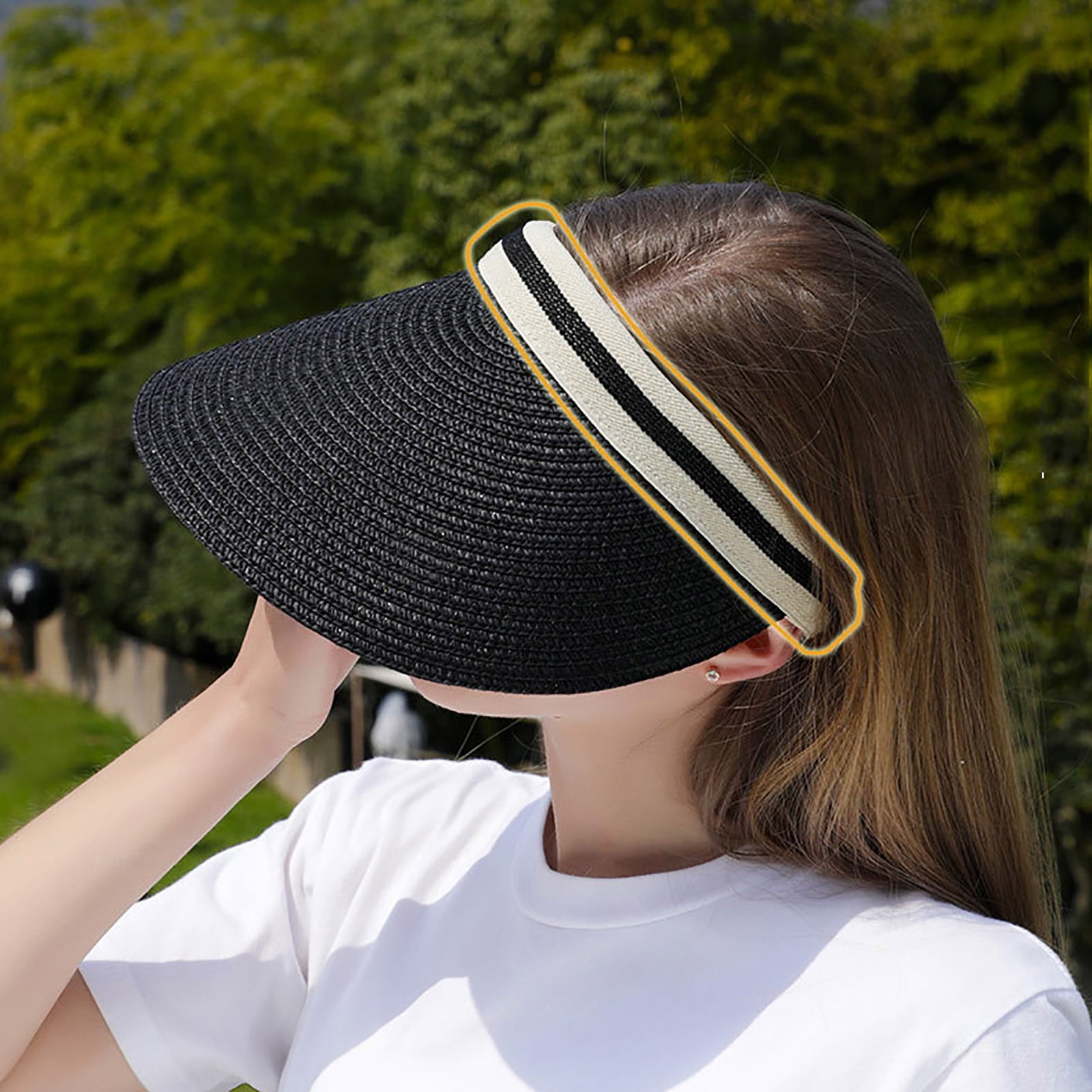 ZACPNCV Sun Visor Hat for Women Wide Brim Straw Visors Beach  display picture 3