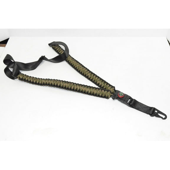50" One Point 550 Paracord Sling w/Compass & Flint(Green/Camo)