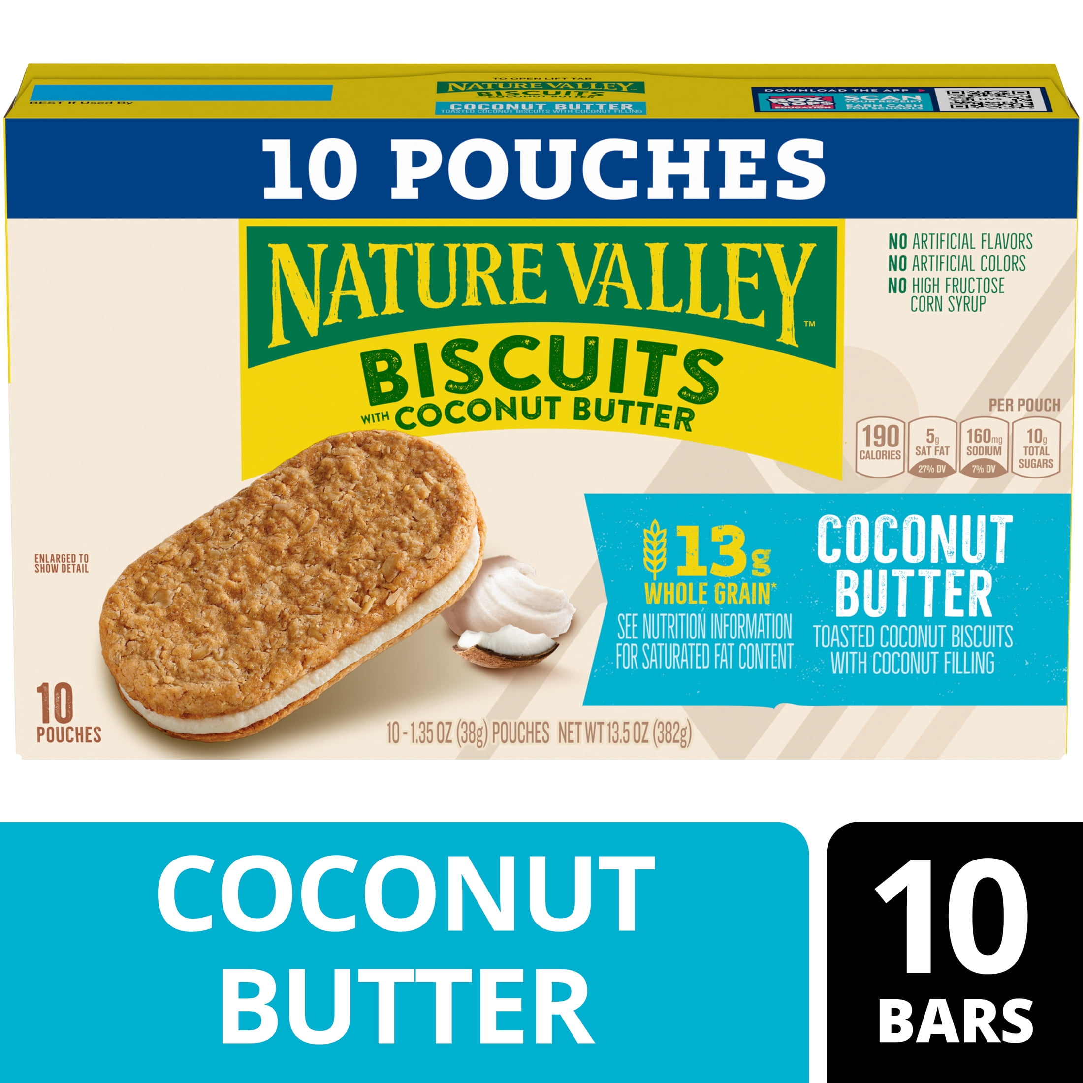 (3 pack) Nature Valley Biscuit Sandwiches, Coconut Butter, Snack Bars, 10 Bars, 13.5 oz