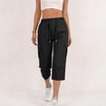 thumbnail image 4 of Cargo Capris for Women High Waisted Solid Color Trousers with Pockets Casual Straight Leg Pants for Summer Street Style Fashion, 4 of 8
