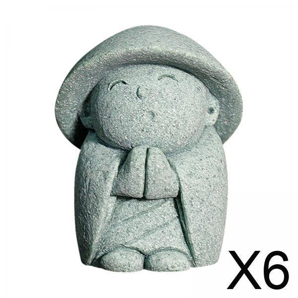 6x Estatuilla De Monje Japonés, Miniestatua De Mascota De Té Para Gabinete, Oficina, Estantería Con Sombrero