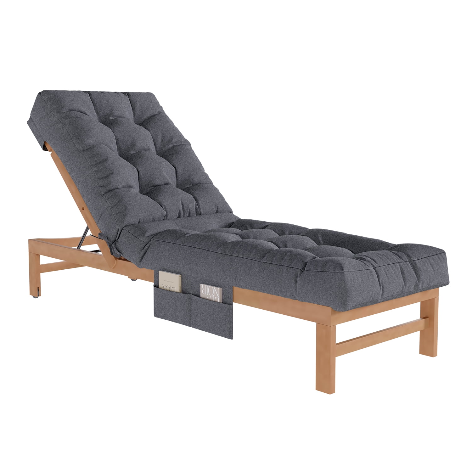 BaPiPro Gray Outdoor Chaise Lounge Cushion with Side Pocket, Triple Non-Slip Fixation, All-Weather Durable & Soft Fabric, Thickened Padding, Ideal for Patio and Poolside Use