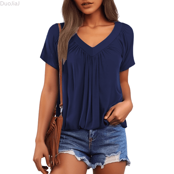 Duojiaj Women's Casual Summer T Shirts Short Sleeve V Neck Tops Tshirts Women's T-Shirts