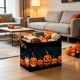 thumbnail image 2 of Canvas Candy Storage Basket,Foldable Rectangular Gift Basket with Handles,Pumpkin Ghost Pattern Decor Organizer Bin for Household Sundry Sorting,Orange, 2 of 7
