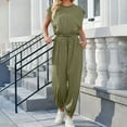 thumbnail image 4 of ZACPNCV Jumpsuits for Women's Sleeveless Loose Overalls Rompers Linen Wide Leg Jumpsuits Olive Green, 4 of 5