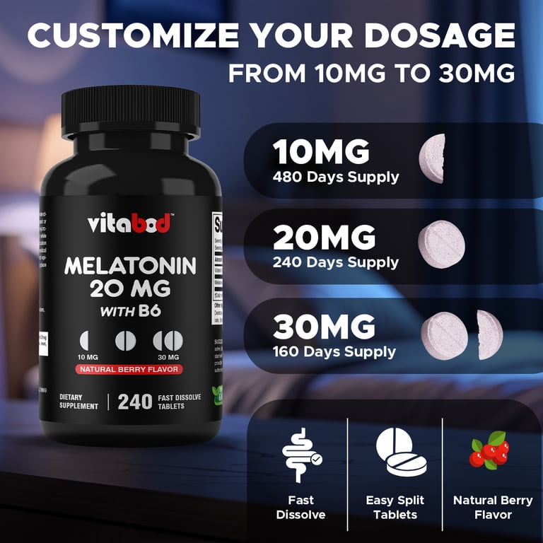 Melatonin 20 mg - 240 Fast Dissolve Tablets - Drug Free - Natural Berry Flavor