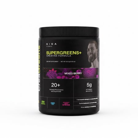 Giga Fitness CreaGreens, Creatine Monohydrate + Superfood Greens Powder, Mixed Berry, 35 Servings