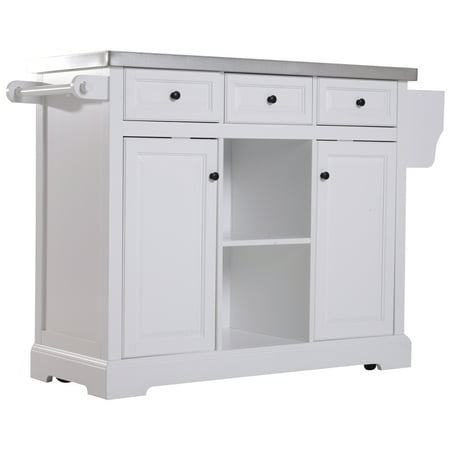 Homcom 51 L Wood Stainless Steel Portable Rolling Kitchen Island Homcom 51 L Wood Stainless Steel Portable Rolling Kitchen Island Cart With Wheels White