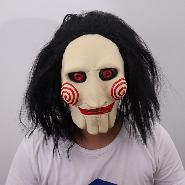 Máscara de disfraz de terror, máscara de látex para sierra de payaso aterradora, máscara de marioneta, máscara de cabeza completa para adultos